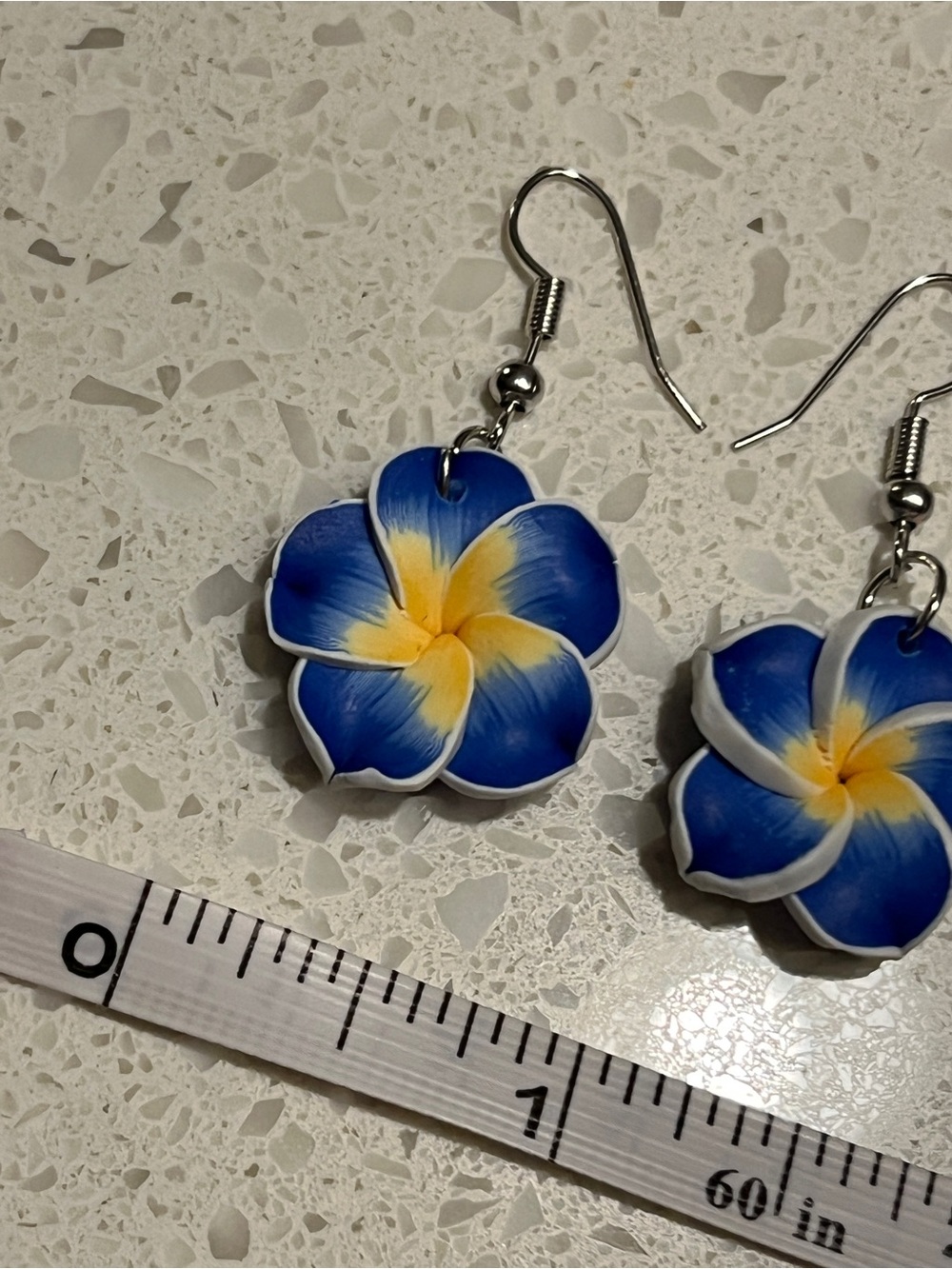 Blue & Yellow Plumeria Flower Drop Earrings - Women Jewelry - Picture 6 of 9